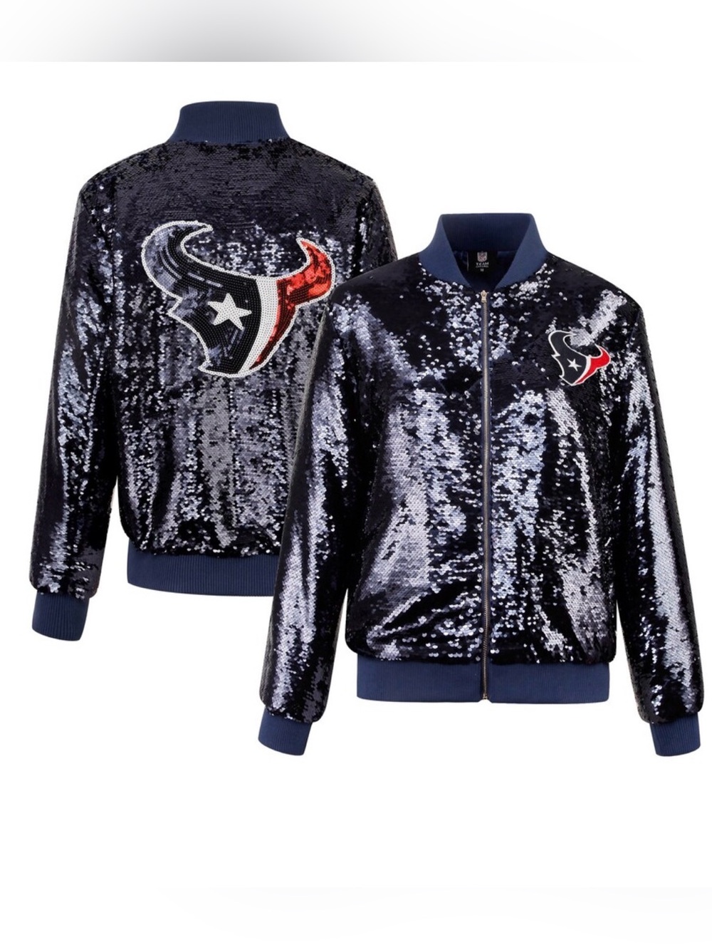 Houston Texans Women's Navy full-zip Sequin Bomber Jacket